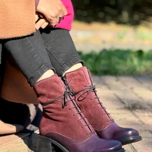 Ladymimi Wine tronchetto in pelle e camoscio bordeaux tacco 5 artigianale marchigiana