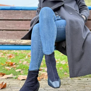 Astro Blue tronchetto in nappa e camoscio blu  tacco 3 artigianale marchigiana