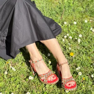 Penolope Multi sandalo in pelle stampata tacco 8cm plateau 1.5cm artigianale Lagattaconglistivali