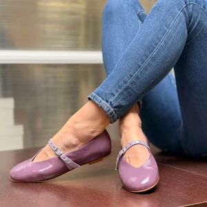 Tilde Uva ballerina a sacchetto in vernice viola su base camoscio lavorazione artigianale