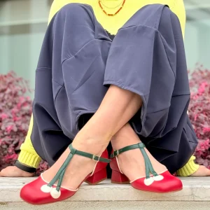 Maraska Red d'orsay in nappa rossa aperta ai lati tacco 3 cm artigianale marchigiana