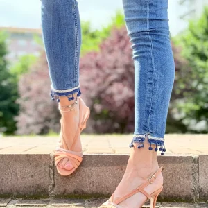 Penta Rose sandalo chanel in camoscio rosa tacco 7 artigianale toscana