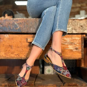 Lucy Multi scarpina bassa t-bar in nappa base camoscio multicolor - tacco 2 cm artigianale marchigiana