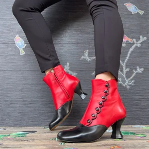 MaryPoppins Red tronchetto stile vintage in pelle nera e rossa artigianale Lagattaconglistivali