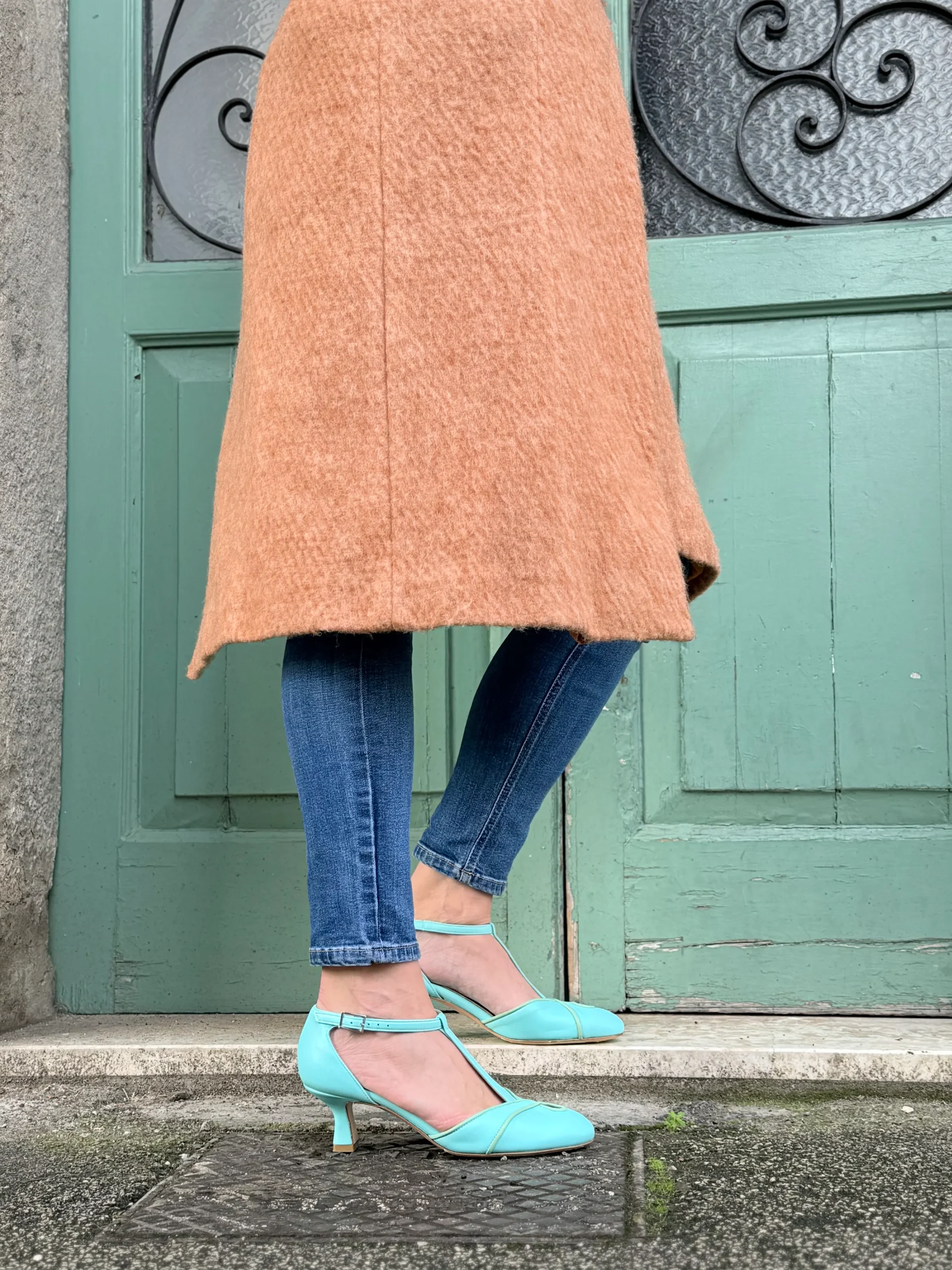 Lagio Tiffany decollete t-bar con tacco 5 cm in nappa azzurra artigianale marchigiana - immagine 8