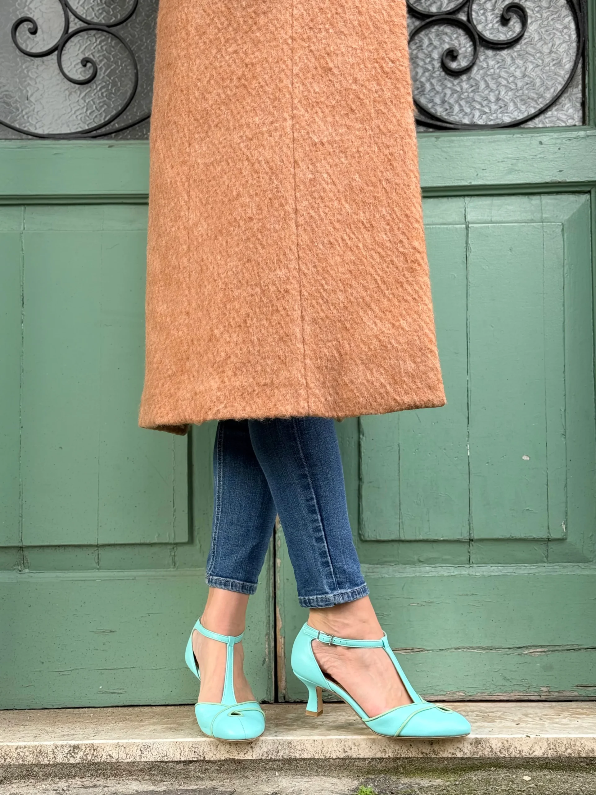 Lagio Tiffany decollete t-bar con tacco 5 cm in nappa azzurra artigianale marchigiana - immagine 9