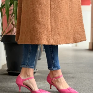Paulette Pink decollete in nappa guantino rosa con cinturino tacco 6cm artigianale marchigiano
