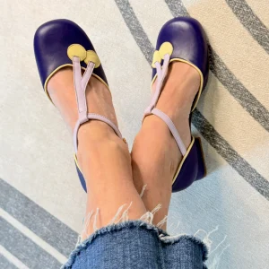 Maraska Purple d'orsay in nappa viola aperta ai lati tacco 3 cm artigianale marchigiana