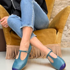 Pluto Ott scarpa bassa t bar in nappa ottanio tacco 1 artigianale marchigiana