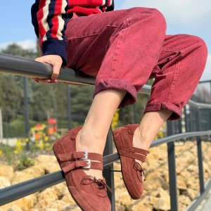 Bulky Brick sneakers con doppia fibbia in camoscio mattone artigianale marchigiana