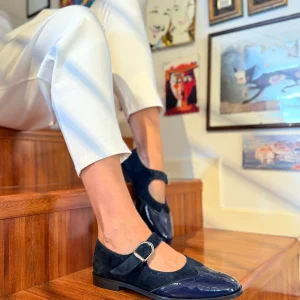 Bimba Blue scarpina bassa in naplak e camoscio blu tacco 2 artigianale toscana