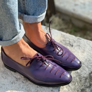 Keep Purple scarpina bassa allacciata in nappa viola lavorazione artigianale toscana