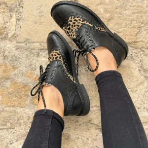 Pinocchio Pony Black scarpa bassa stringata in cavallino e pelle nera artigianale toscana