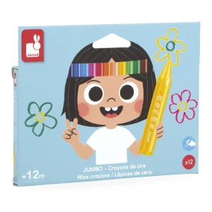 Janod - 12 Pastelli a Cera Impugnatura Ergonomica - dai 12 Mesi