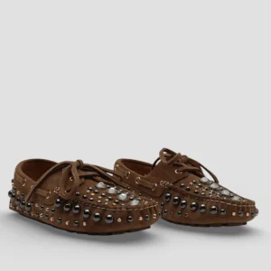 SS26-R50 Mocassino in Suede Cammello con Borchie