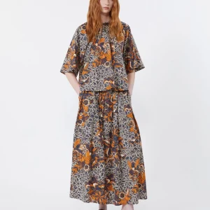 Gonna a pieghe in popeline stampato - BLU - WEEKEND MAX MARA