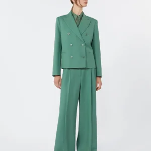 Pantalone wide leg in viscosa e lino - VERDE - WEEKEND MAX MARA