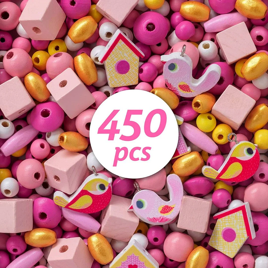 Perline per Collane in Legno - 450 Pezzi - Rosa - immagine 6