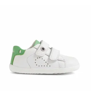 Bobux Step Up Maverick - Bianco e Green - Scarpine Primi Passi in Pelle