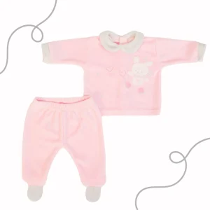 Completo Maglia e Pantaloni in Ciniglia Neonata - Coniglietto